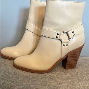 Esprit Cream Heeled Boots with Harness Detail